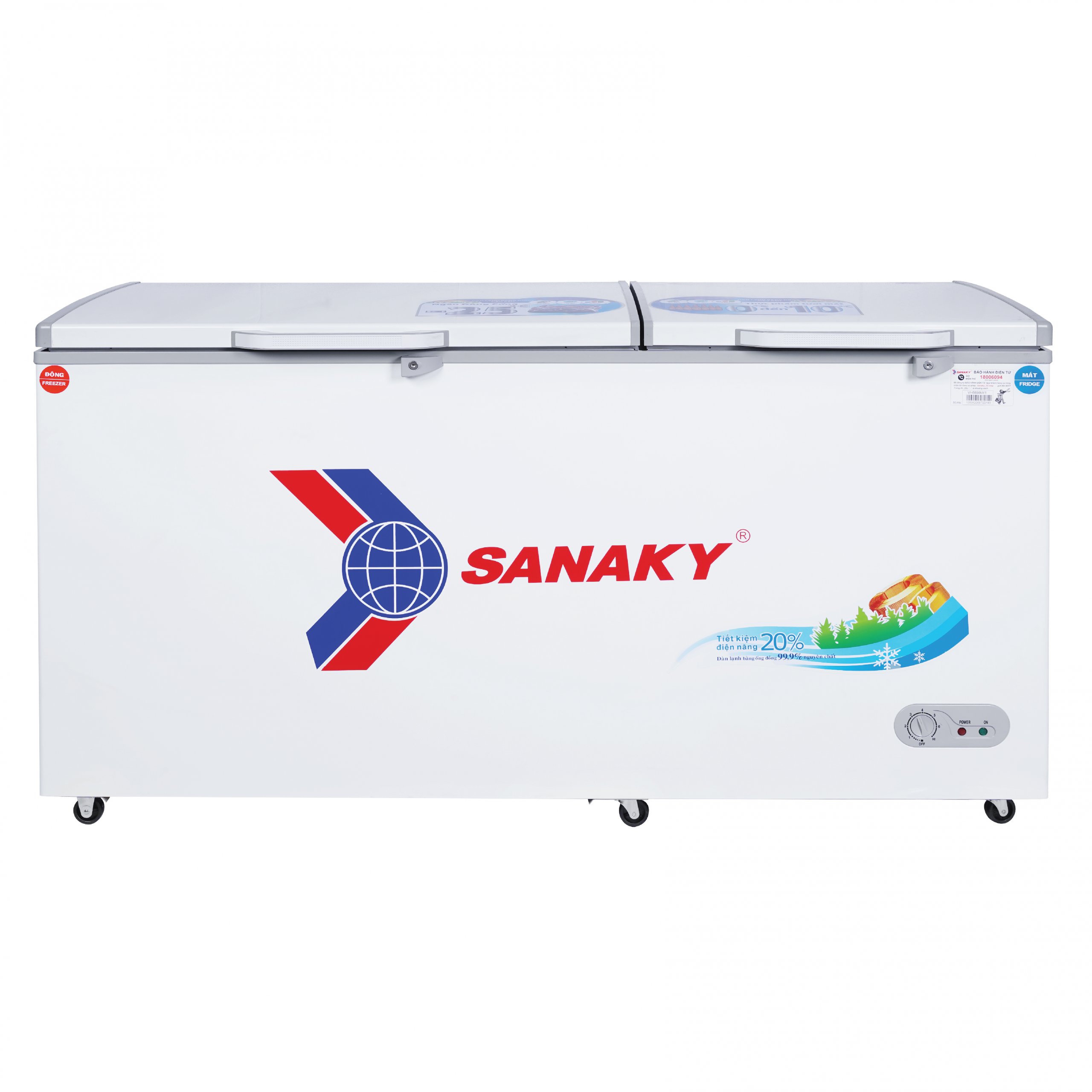 Tủ Đông Sanaky 485 lít, 1 ngăn đông, 1 ngăn mát, 2 cánh mở VH-6699W1