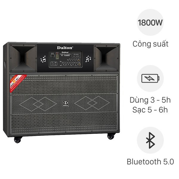 Loa kéo karaoke Dalton TS-15A6500, 1800W, 2 Bass 40, 2 mic (Siêu thị)