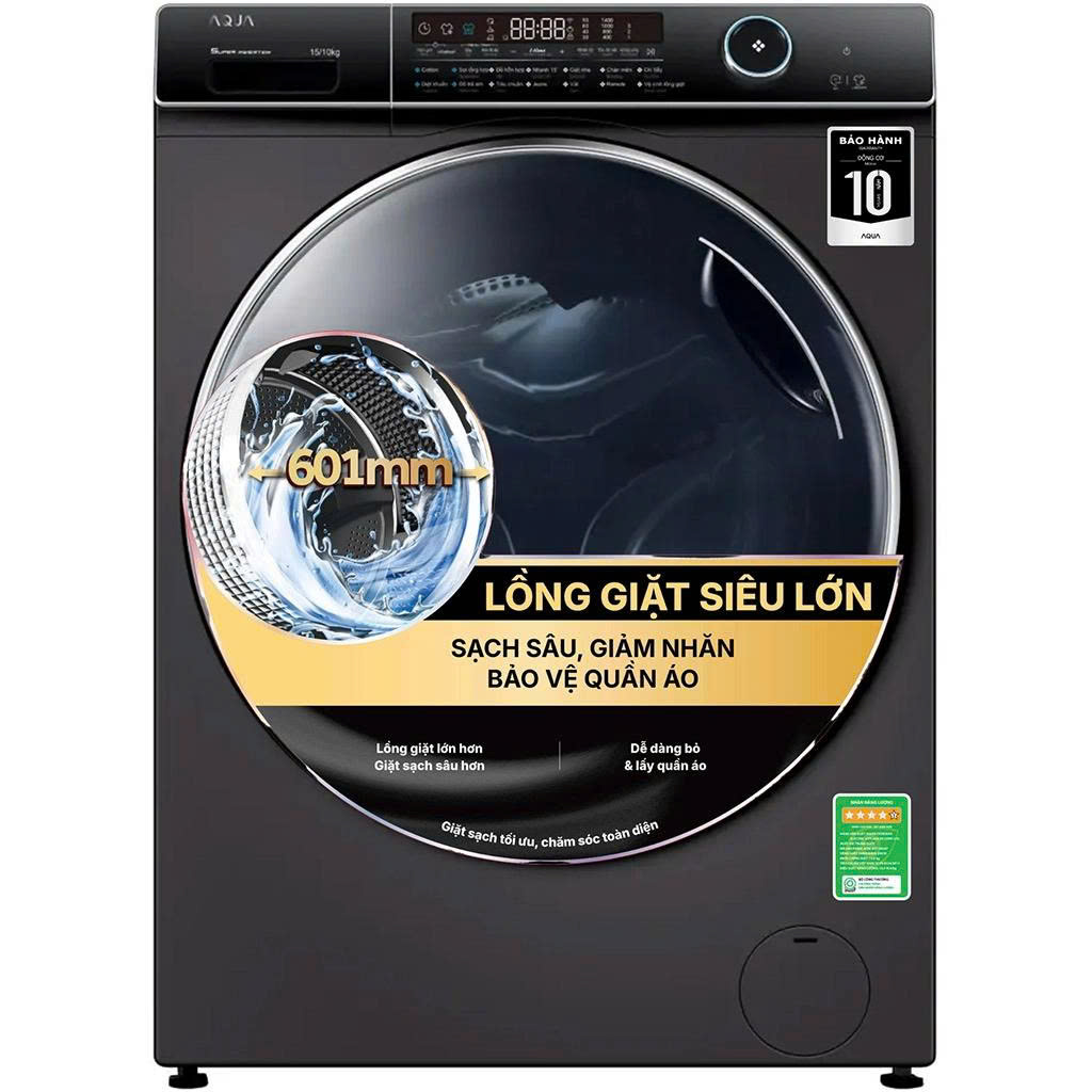 Máy giặt sấy Aqua Inverter AQD-AH1500H.PS giặt 15kg và sấy 10kg